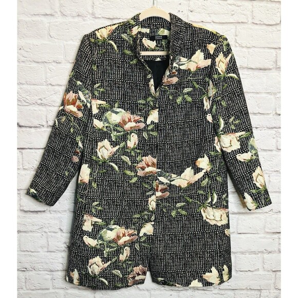 Dennis Basso Womens Size 16 Jacket Coat Woven Brocade Floral Black Snap Front - Picture 4 of 13